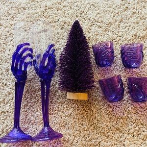Skeleton hand purple Halloween Wine and shot glasses and collection